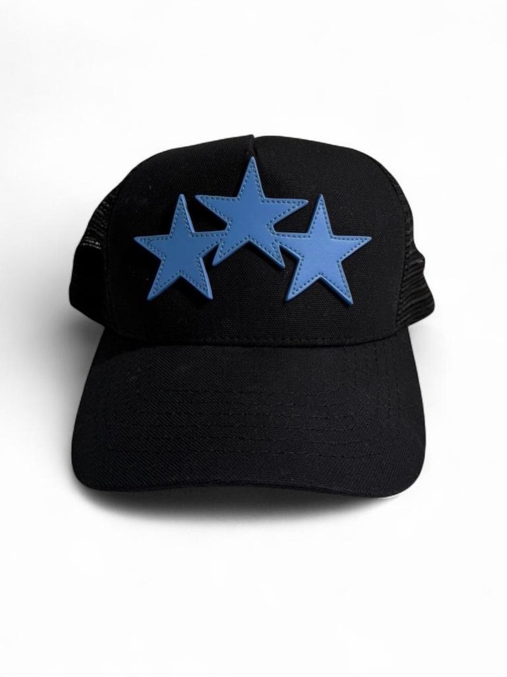 AMIRI Black Trucker Cap with Blue Star Appliqués